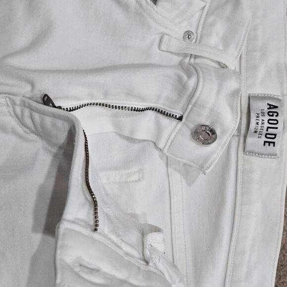 Agolde Womens Jeans Sz 29 White Distressed Sophie Crop - Picture 11 of 14